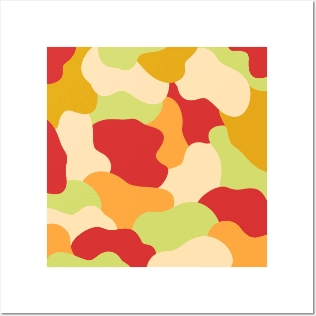 Colourful Blob Abstract Pattern in Red Cream Orange and Lime Sticker Wall Art by moonrsli